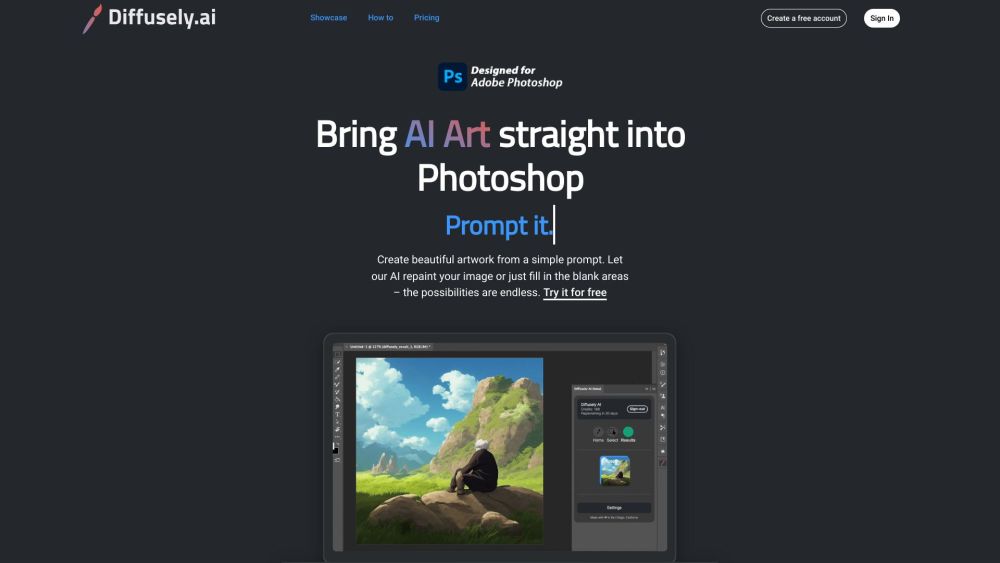 diffusely | AI Art Photoshop Plugin Website screenshot