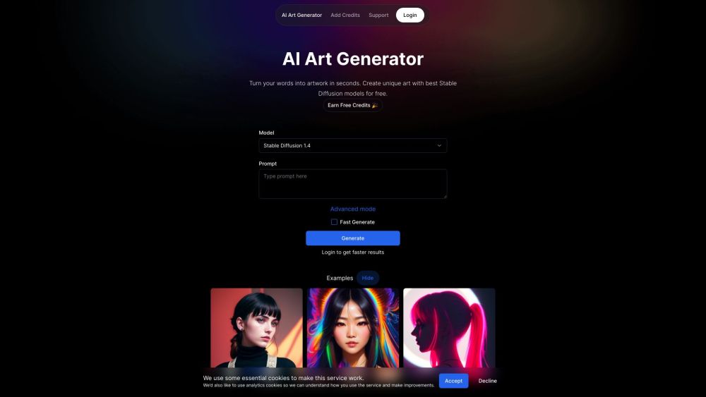 Free AI Art Generator Website screenshot