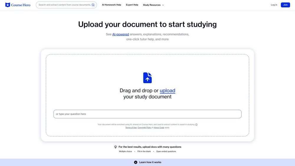 Course Hero Website screenshot