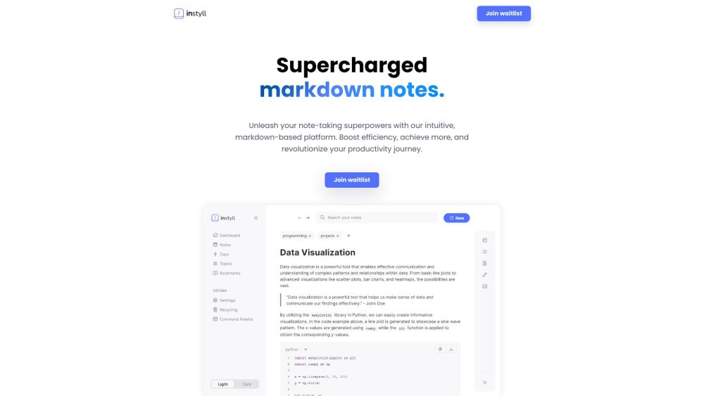 Instyll - Supercharged markdown notes Website screenshot