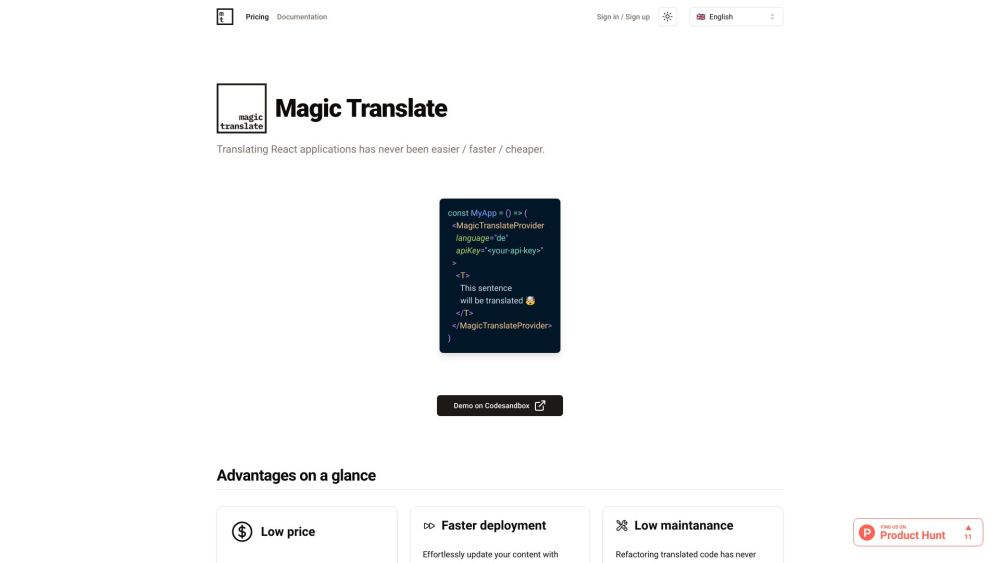 Magic Translate Website screenshot