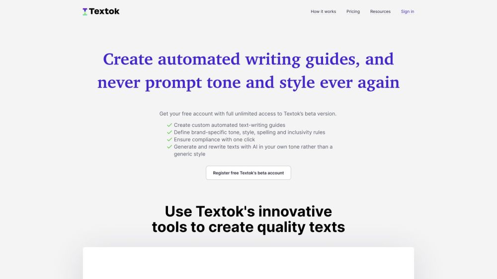 Textok Website screenshot