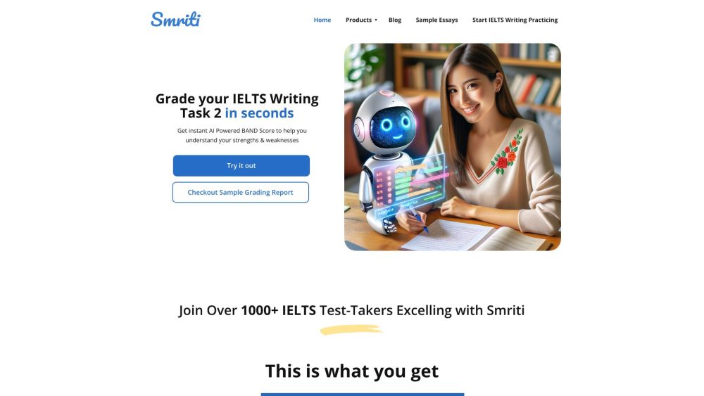 Smriti - IELTSライティングチェッカーAI搭載ウェブサイトのスクリーンショット