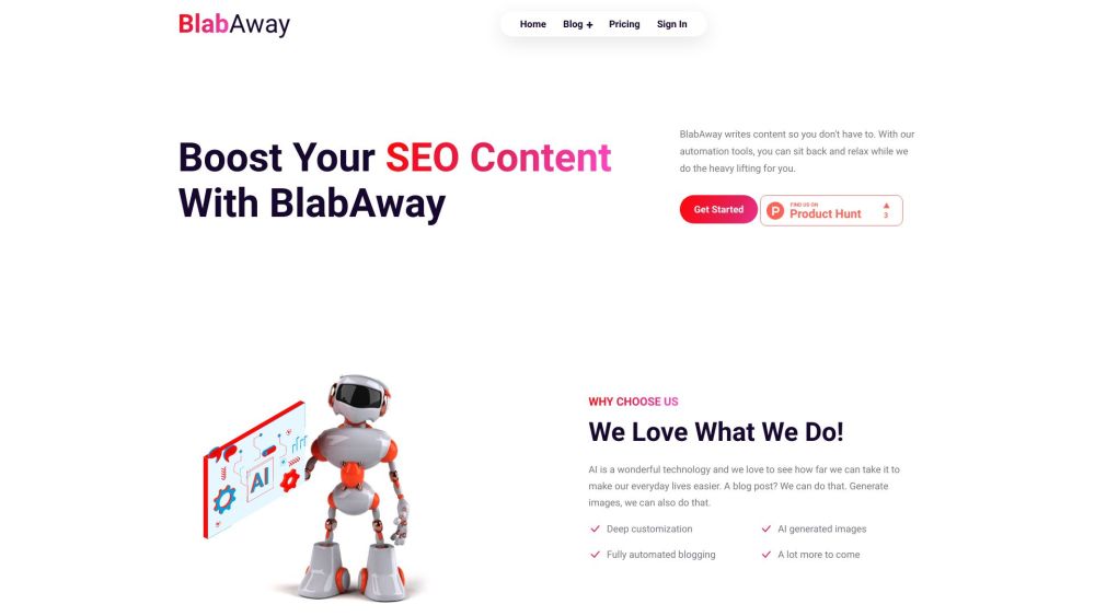 BlabAway Website screenshot