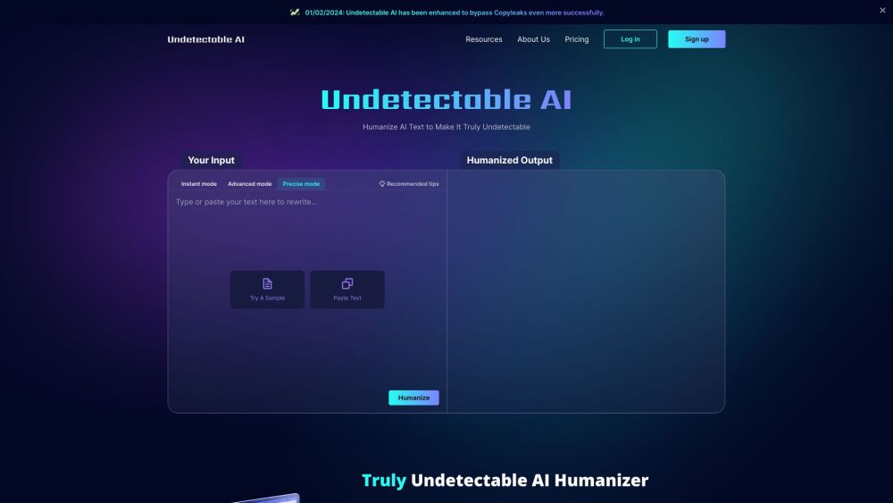 Undetectable AI Website screenshot