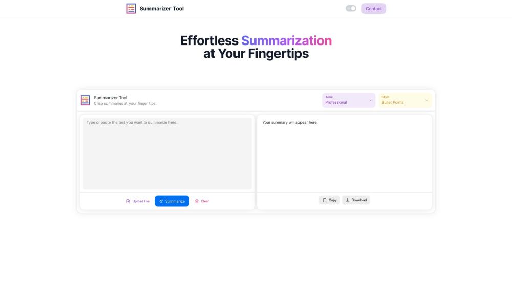 Summarizer Tool Website screenshot
