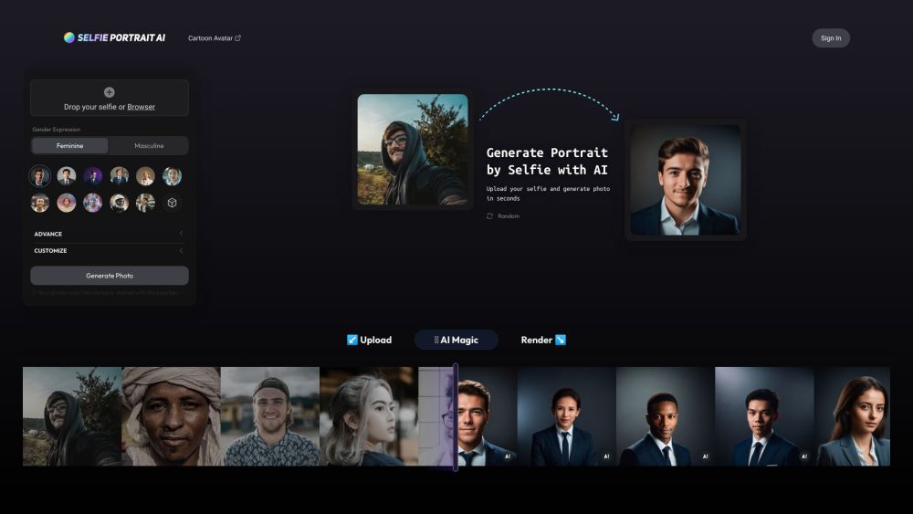 Selfie Portrait AI Website screenshot