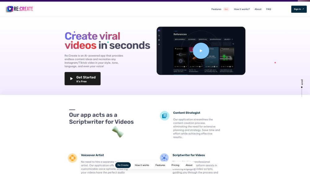 RE:Create Video Website screenshot