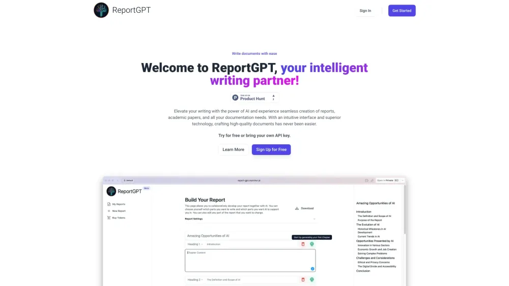 ReportGPT Website screenshot