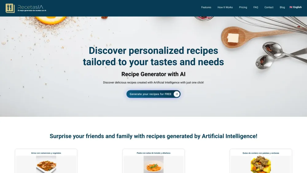 RecetasIA Website screenshot
