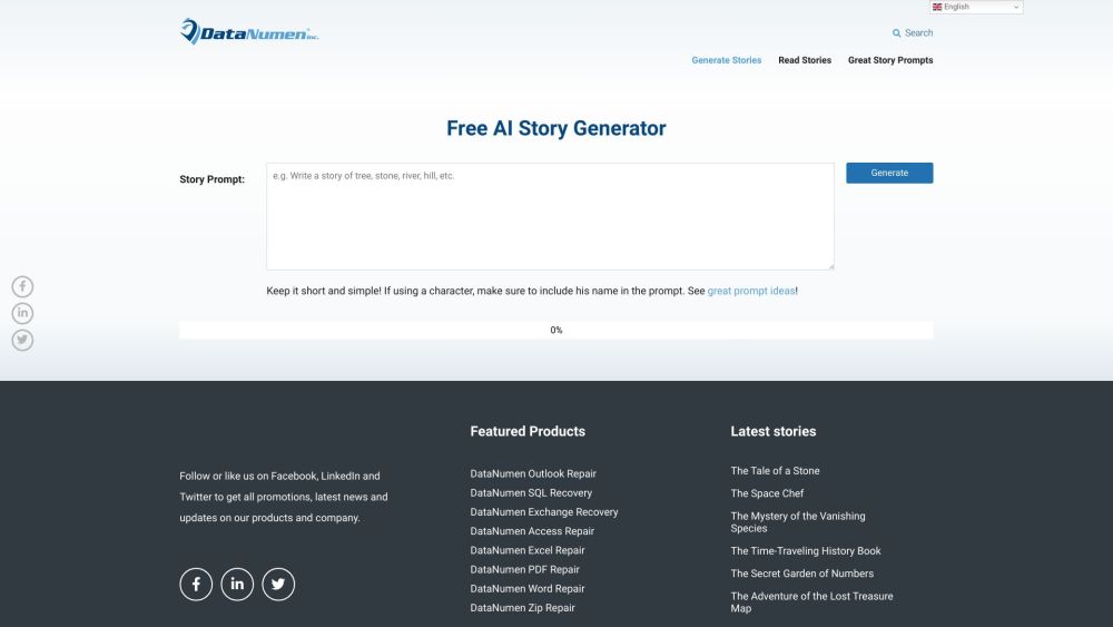 Free AI Story Generator Website screenshot