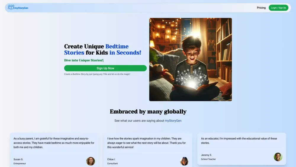 myStoryGen Website screenshot