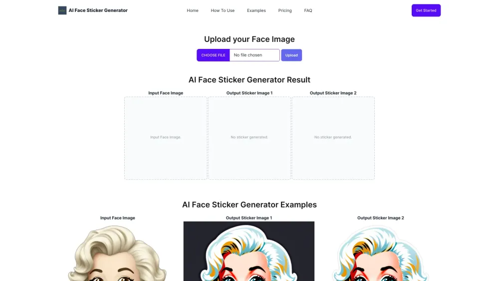 AI Face Sticker Generator Website Screenshot