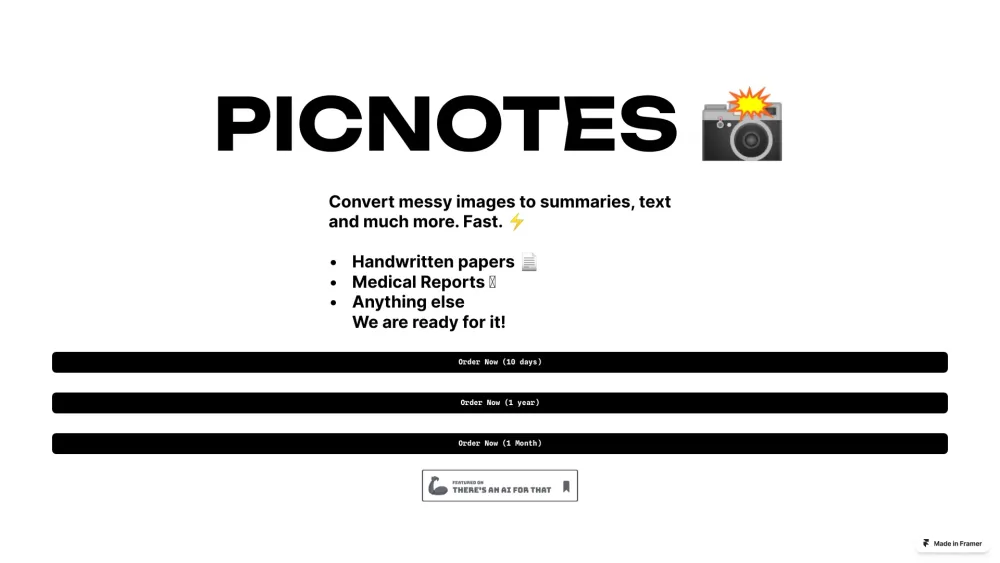 PicNotes Website screenshot