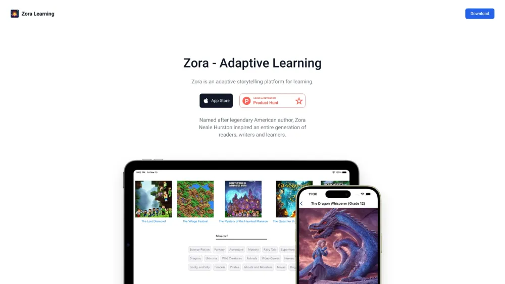 Zora - Adaptive Learning Website screenshot