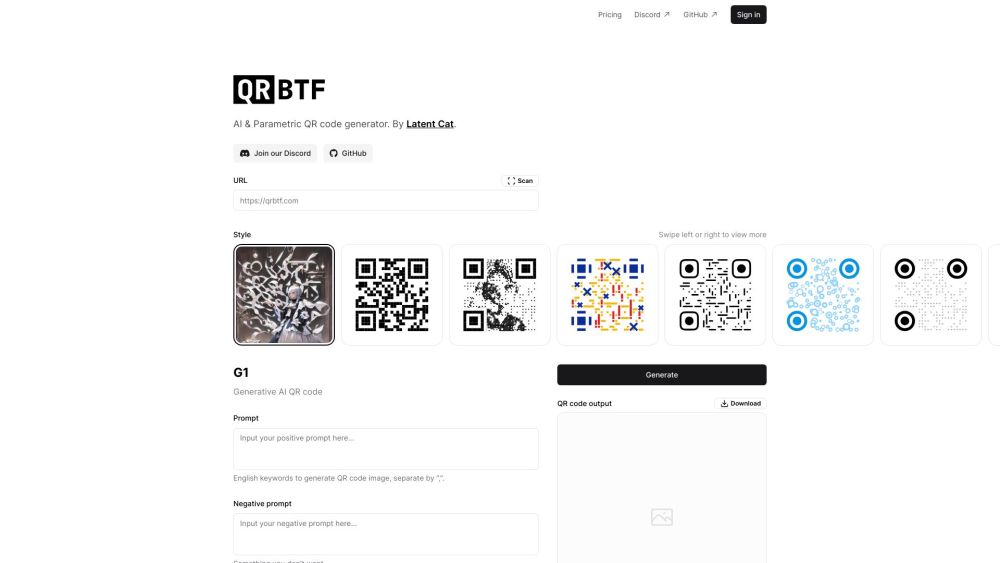 QRBTF - AI QR Code Generator Website screenshot