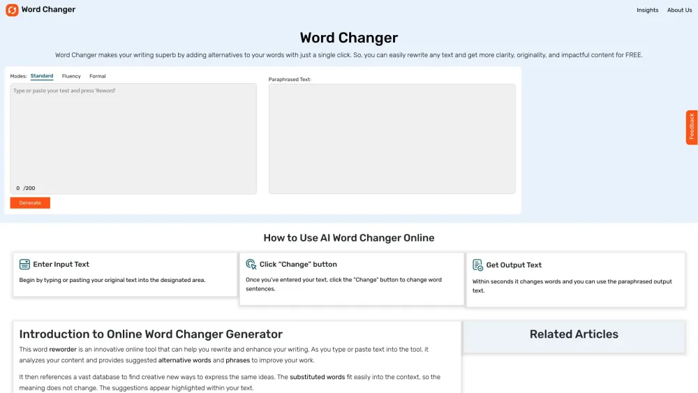 Word Changer Website screenshot