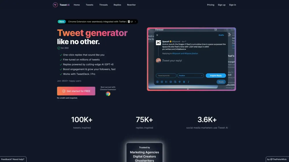 Tweet AI Website screenshot