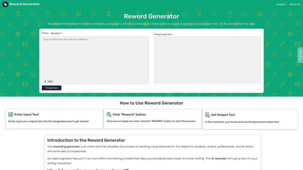 Reword Generator Website screenshot