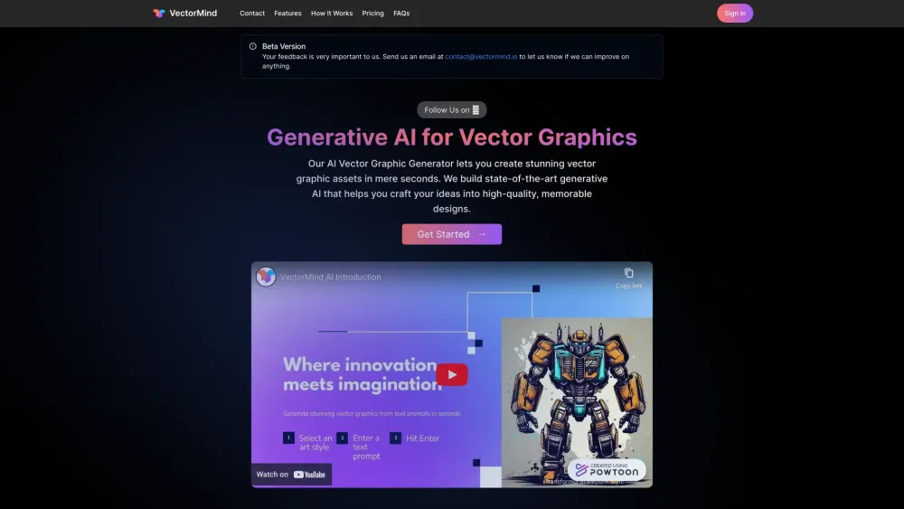 VectorMind - Generative AI for Vector Graphics Website screenshot