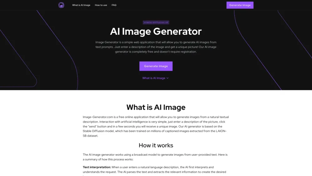 AI Image Generator Website screenshot