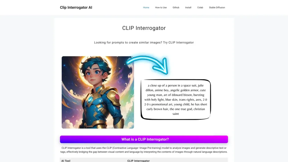 CLIP Interrogator Website screenshot