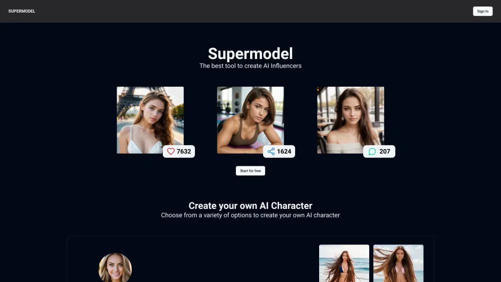 SupermodelsAI Website screenshot