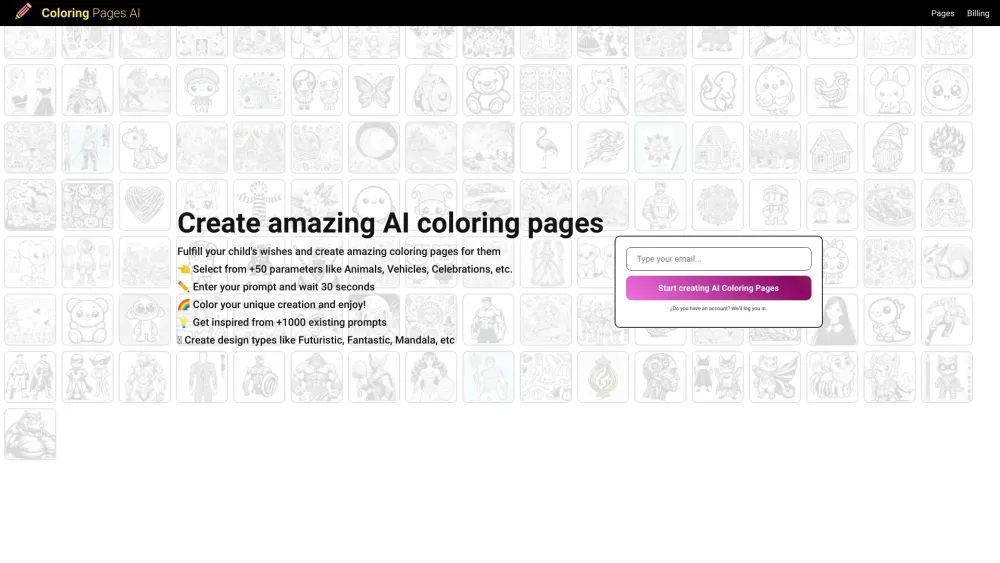 Coloring Pages AI Website screenshot