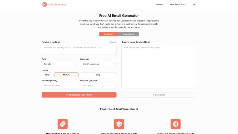 MailGenerator.ai Website screenshot