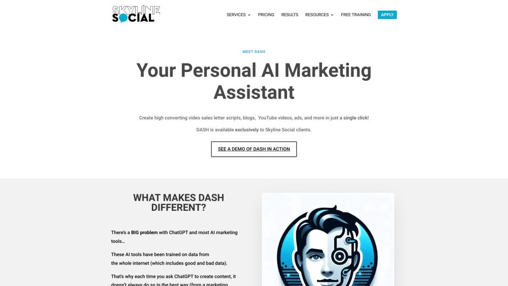 Skyline Social AI Marketing Assistant Website screenshot