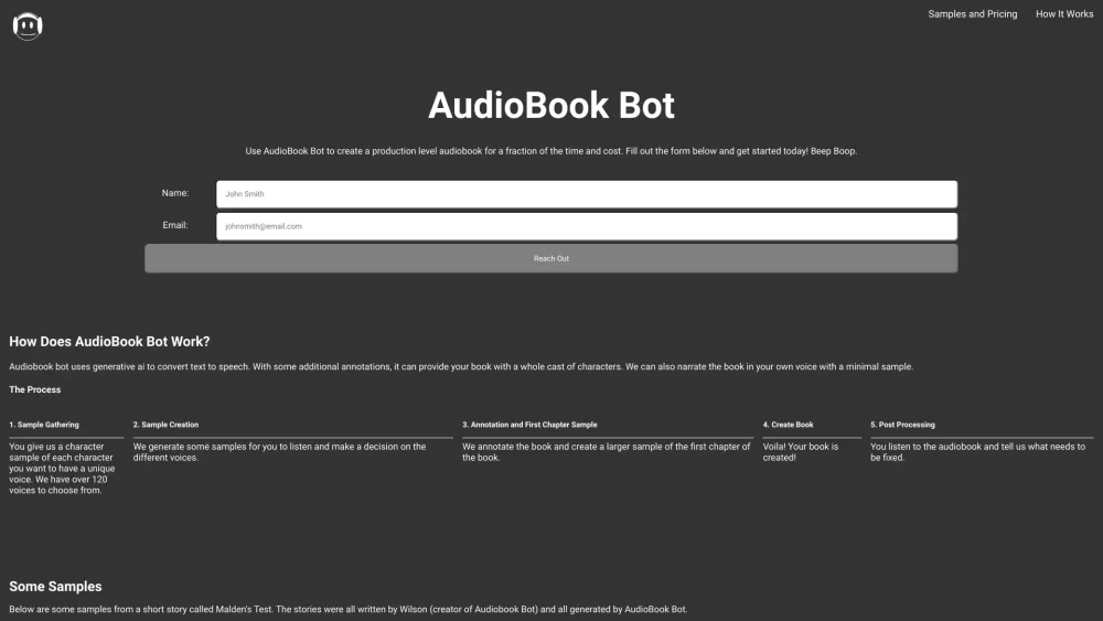 AudioBook Bot Website screenshot