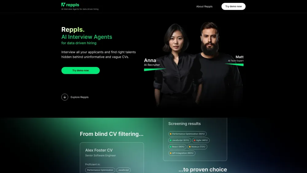 Reppls | AI Interview Agents Website screenshot