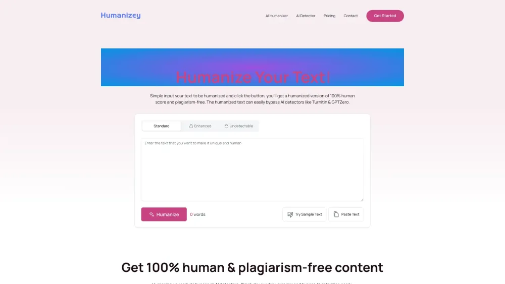 Humanizey Website screenshot