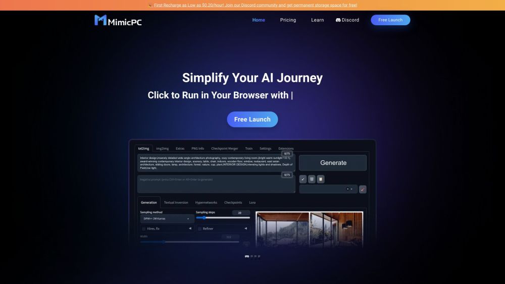 MimicPC Website screenshot