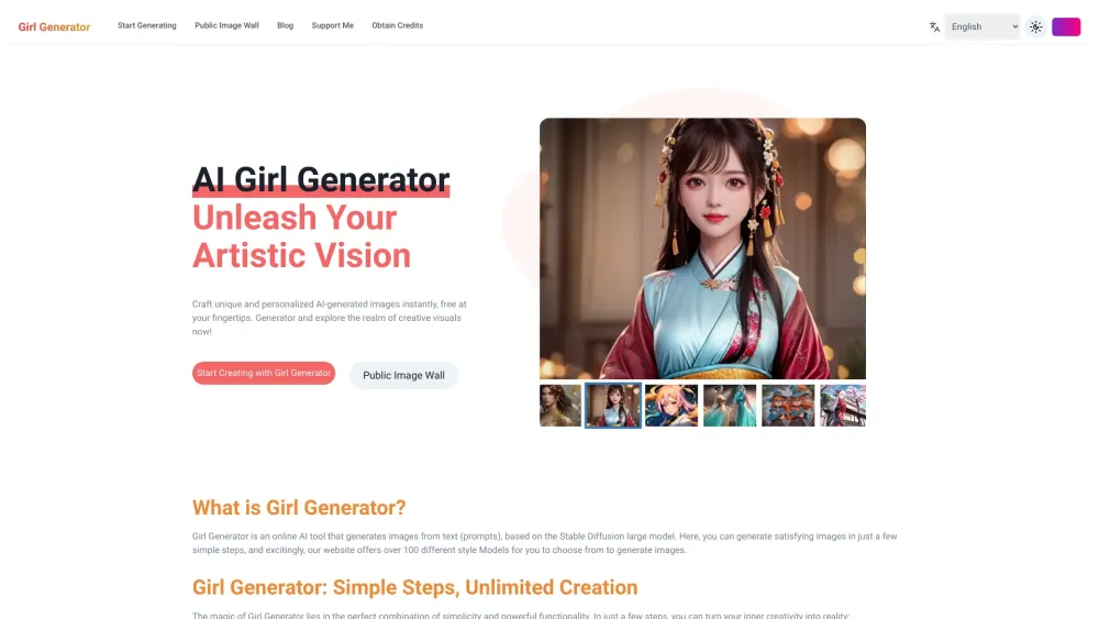 Girl Generator Website screenshot