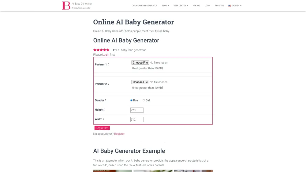 Screenshot der AI Baby Generator Website