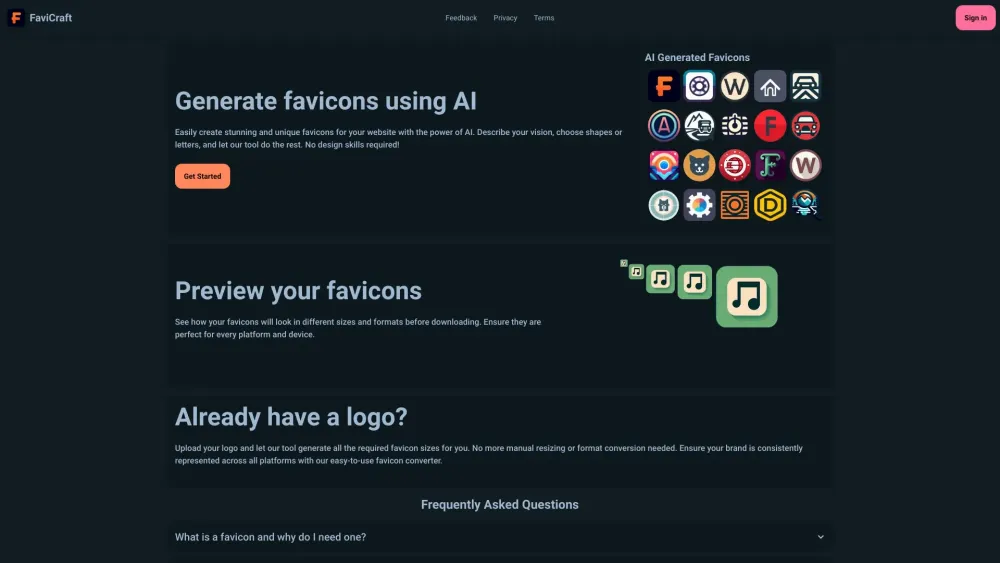 FaviCraft Website screenshot