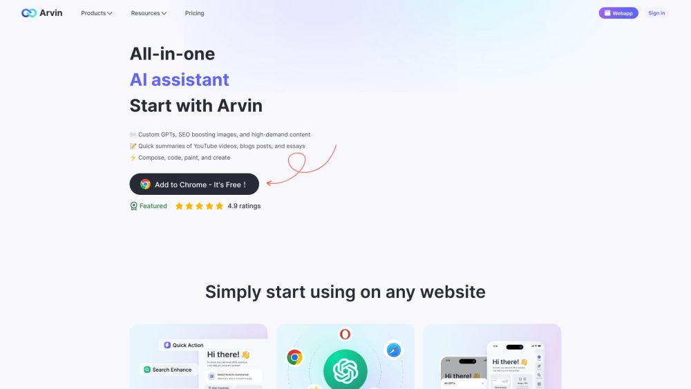 Arvin - AI Assistant Website screenshot