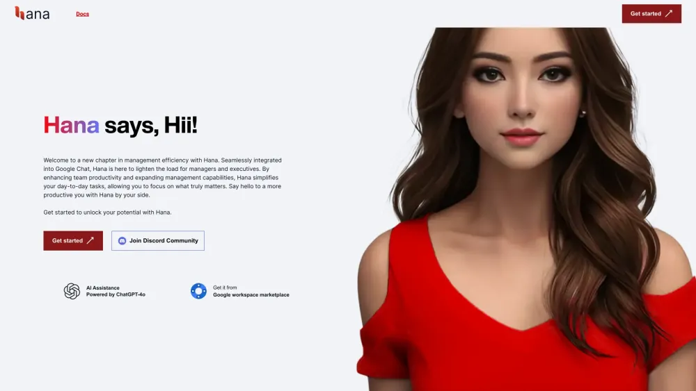 Hana - AI-Powered Google Chat Assistant Website screenshot