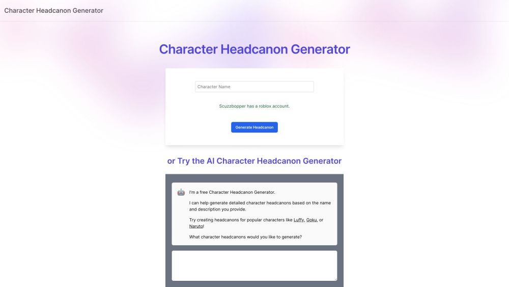 Headcanon Generator Website screenshot