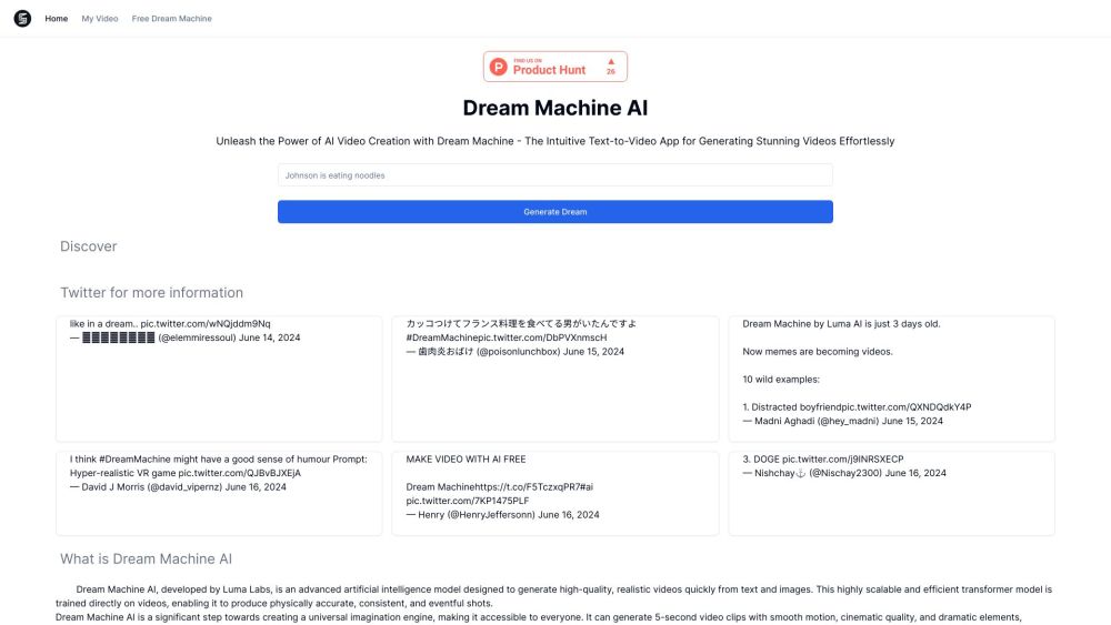 Dream Meachine AI Website screenshot