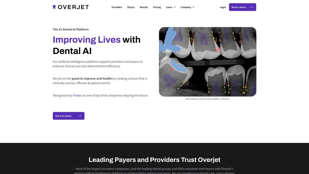 Overjet AIのウェブサイトのスクリーンショット