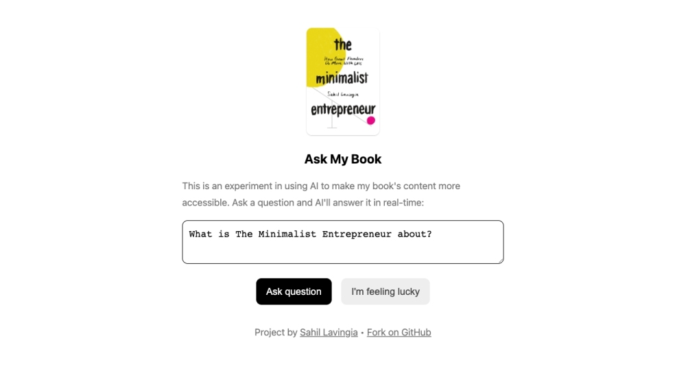 Ask My Book: The Minimalist Entrepreneur Website Screenshot