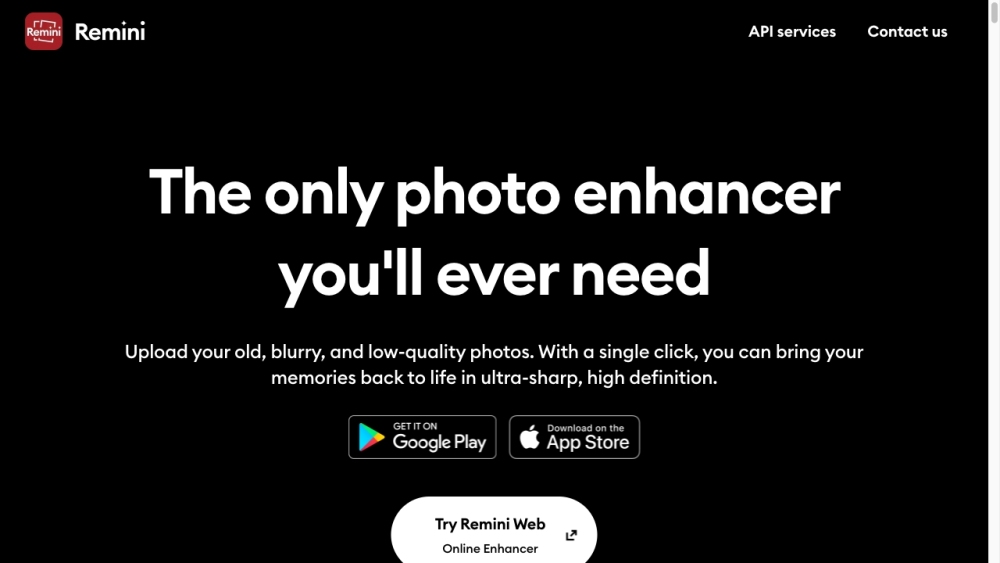 Remini - AI Photo Enhancer Website screenshot