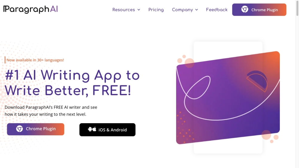 ParagraphAI - Leading AI Writing Assistant App Website screenshot