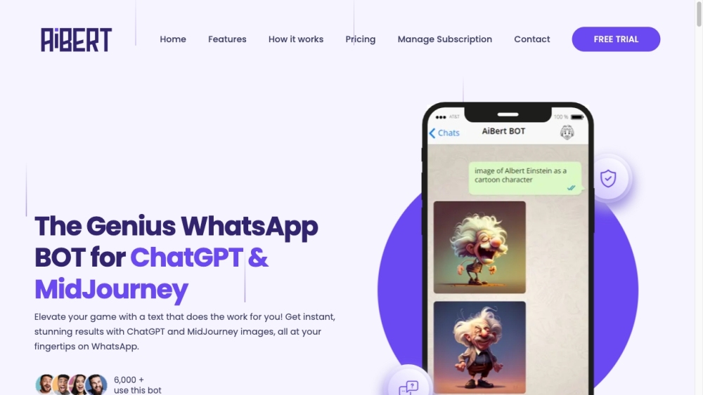 AiBERT: The Genius WhatsApp Bot for ChatGPT and Midjourney Website screenshot