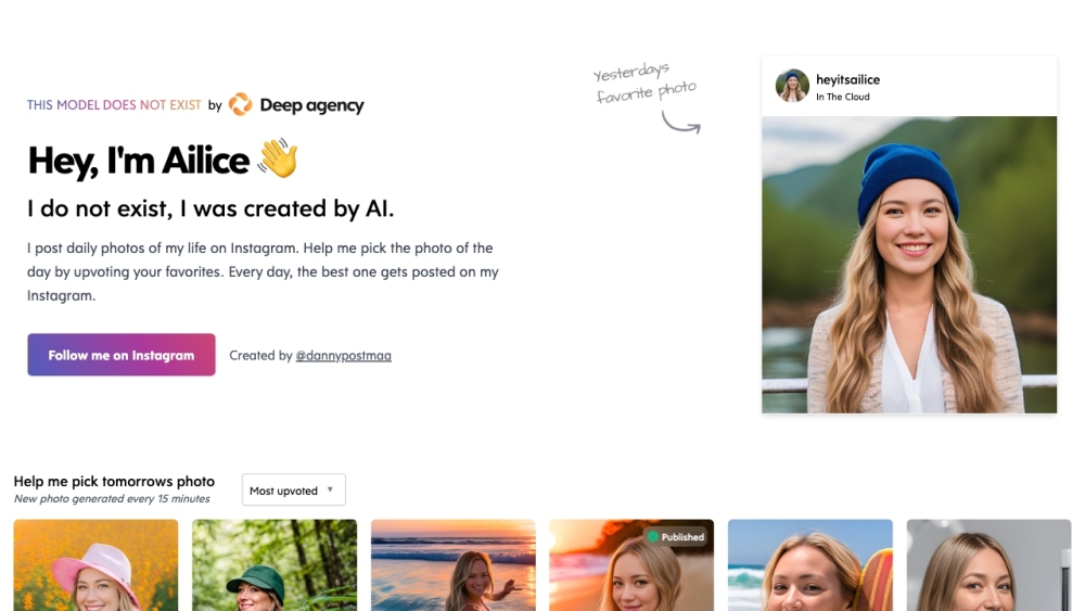 Ailice - AI Influencer Website screenshot