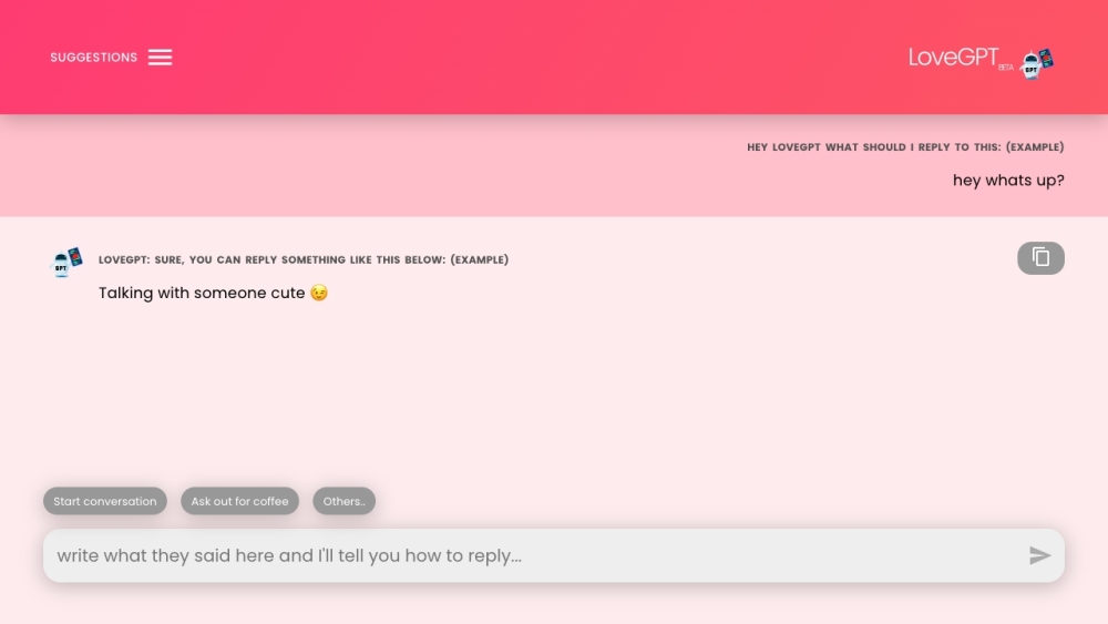 LoveGPT: Enhance Your Romantic Relationships with AI-powered Conversational Support Website screenshot