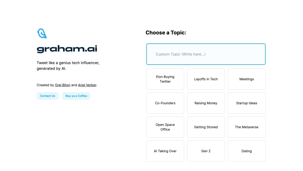 Graham.AI - テックツイートジェネレーターのウェブサイトのスクリーンショット