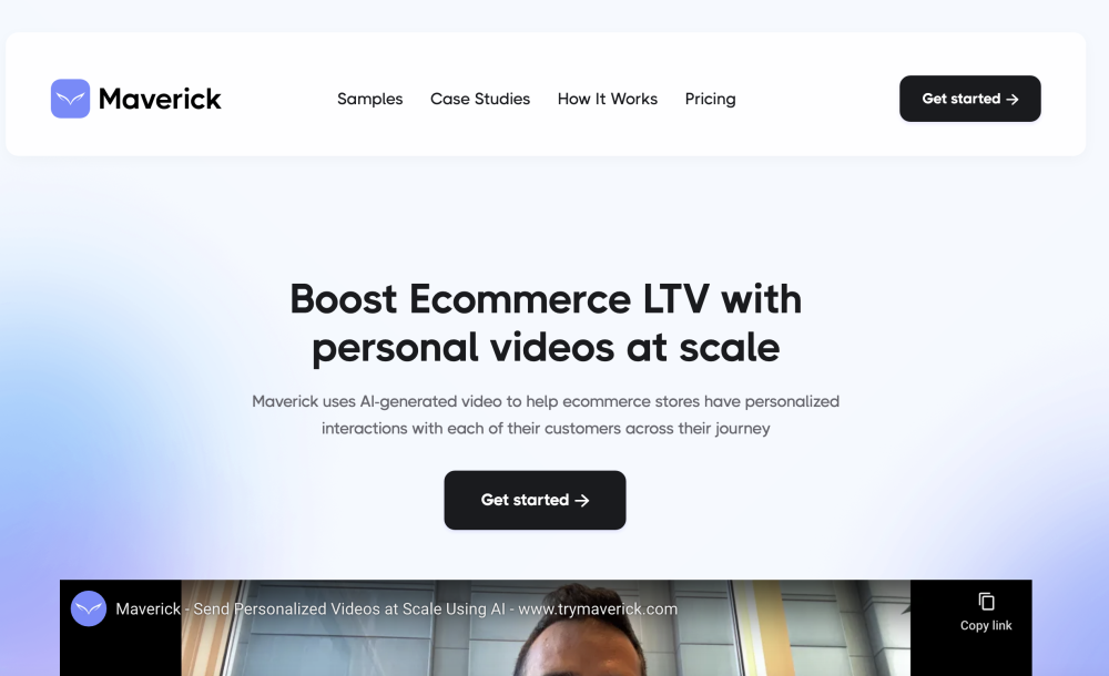 Maverick - AI Generated Personalized Videos at Scale | Ecommerce Video Marketing Website screenshot